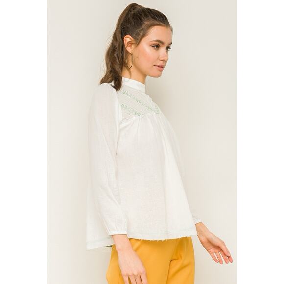 Hem & Thread Cream Green Gauze Flowy Top S M Or L - Picture 2 of 3